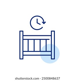 Baby crib and clock. Healthy infant sleeping routine. Pixel perfect, editable stroke icon
