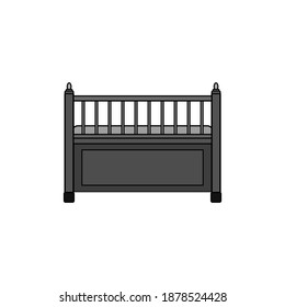 Baby crib cradle bed icon on white background. Vector illustration in flat cartoon design. 