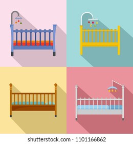 Baby crib cradle bed icons set. Flat illustration of 4 baby crib cradle bed vector icons for web