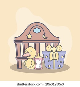baby crib and duck with gift