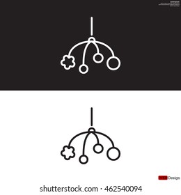 Baby crib hanging toy icon line 