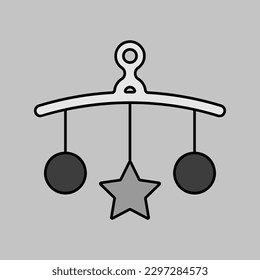 Baby crib hanging toy vector isolated grayscale icon. Graph symbol for children and newborn babies web site and apps design, logo, app, UI
