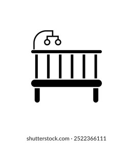 Babybett-Symbol schwarz, Vektordesign-Illustration, einzeln auf weißem Hintergrund
