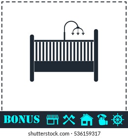 Baby crib icon flat. Simple vector symbol and bonus icon