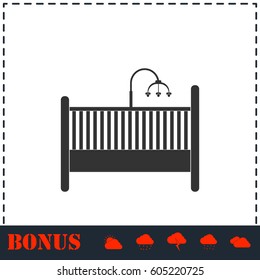 Baby crib icon flat. Simple vector symbol and bonus icon