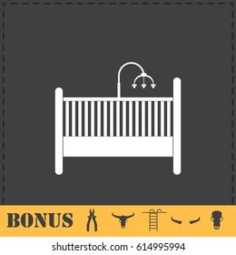 Baby crib icon flat. Simple vector symbol and bonus icon