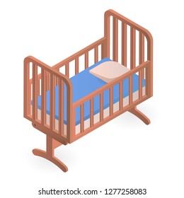 Baby crib icon. Isometric of baby crib vector icon for web design isolated on white background