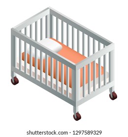 Baby crib icon. Isometric of baby crib vector icon for web design isolated on white background