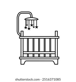 Vetor de ícone de berço de bebê. Sinal de ilustração de berço. Símbolo ou logotipo do berço.
