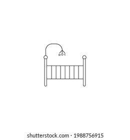 Baby crib or infant bed with hanging toys flat vector icon for apps and websites