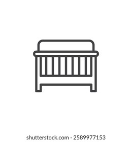 Baby Crib line icon. linear style sign for mobile concept and web design. Wooden crib with railings outline vector icon. Symbol, logo illustration. Vector graphics