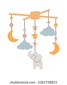 Baby Crib Mobile With Elephant Vector Illustration