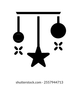 Baby crib mobile silhouette with stars and balls. Concept of newborn care and childhood.