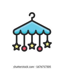 Baby Crib Mobile Vektorgrafik gefüllt farbigen Umriss Symbol. 