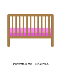 Baby crib, pink color. Girl crib. Vector illustration. EPS 10.