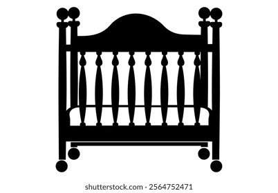 Baby Crib Silhouette Vector, Baby Bassinet Black Clipart