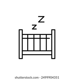 Baby crib and sleep symbols. Restful nursery furnishing. Pixel perfect vector icon