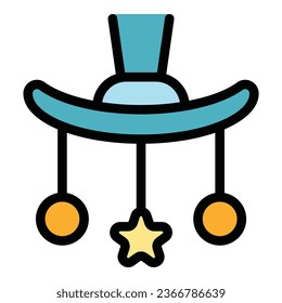 Baby crib toys icon outline vector. Sleep disorder. Stress time color flat