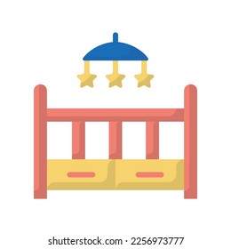 Icono plano del vector de la cuna de bebé, ilustración de diseño. Símbolo de mobiliario sobre fondo blanco archivo EPS 10