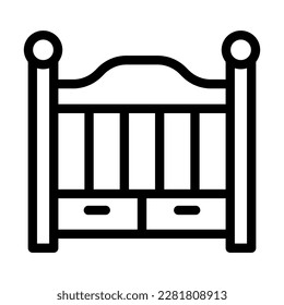 Baby Crib Vector Line Icon Design
