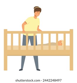 Baby crib wooden icon cartoon vector. Sleep service care. Adorable awake