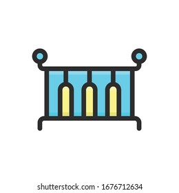 Baby Cribe vector filled color outline icon. 