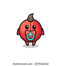 baby cricket ball cartoon character with pacifier , cute style design for t shirt, sticker, logo element