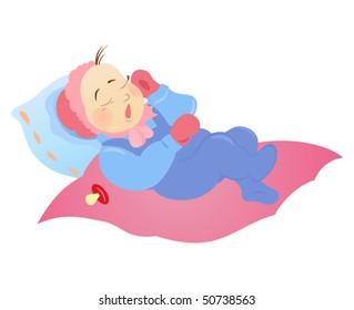 Baby cries laying in the bed