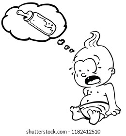 baby cry for milk cartoon freehand illustration isolated on white