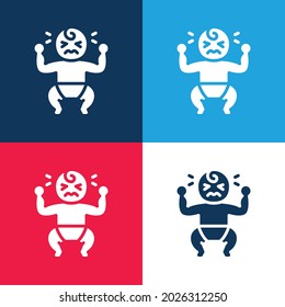 Baby Crying blue and red four color minimal icon set