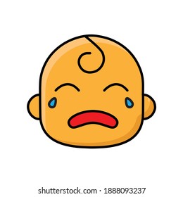 Baby crying face emotion colored line icon