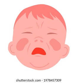 baby is crying. face of a baby with a grimace of pain. stock vector illustration with childish head.
