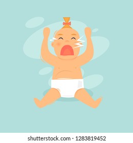 Baby is crying. Flat design vector illustration