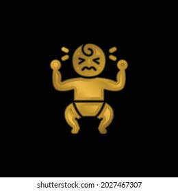 Baby Crying gold plated metalic icon or logo vector