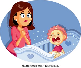 心配そうな母親の横で泣く赤ちゃんのベクターイラスト 泣きわめき新しい母親が彼を落ち着かせようとしている のベクター画像素材 ロイヤリティフリー Shutterstock