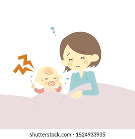 Baby Crying At Night And Mother In Trouble