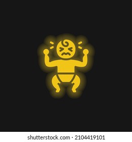 Baby Crying yellow glowing neon icon