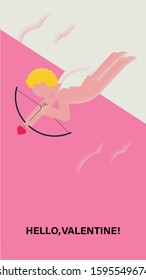 Baby cupid with archery. Flat illustration for valentines day web app