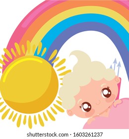 Baby cupid cartoon and rainbow design of love passion romantic valentines day wedding decoration and marriage theme Vector illustration