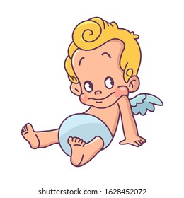 Baby cupid. Illustration of a Valentine's Day. Amur baby angel.Vector illustration in a cartoon style. Isolated on white background. 