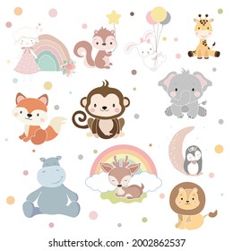 Baby cute animals Vector illustration