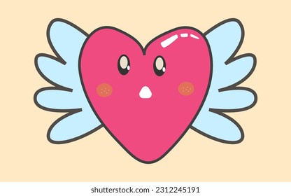 a baby cute cartoon love or heart with wings with a cute face vector design
