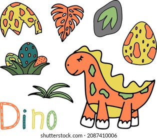 Baby cute dinosaur nursery vector clipart illustration. Nursery decoration. Prints for kids
