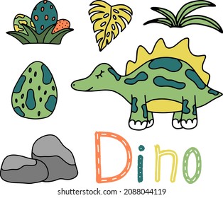 Baby cute dinosaur nursery vector clipart illustration. Nursery decoration. Prints for kids