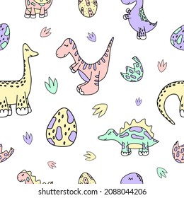 Baby cute dinosaur nursery vector seamless pattern. Print for wallpaper, kids background, wrapping