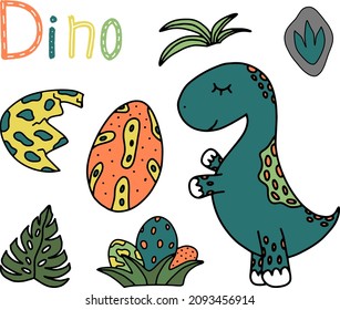 Baby cute dinosaur nursery vector clipart illustration. Nursery decoration. Prints for kids