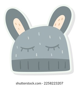 Baby cute hat with ears, vector isolated cartoon sticker.