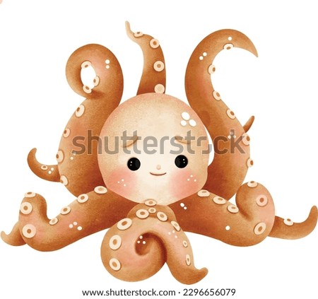 Baby cute octopus watercolor illustration