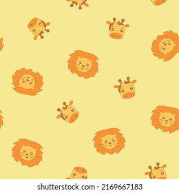 Baby cute pattern with wild african animals lion and giraffe