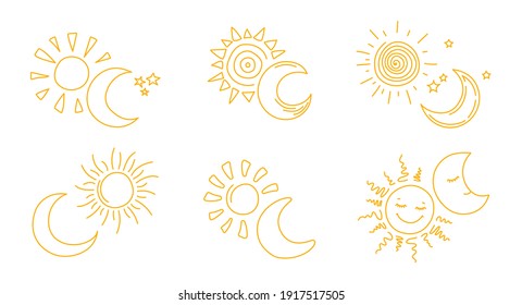 Bebé adorables elementos de impresión. Sol Doodle y luna. Una simple ilustración del doodle.